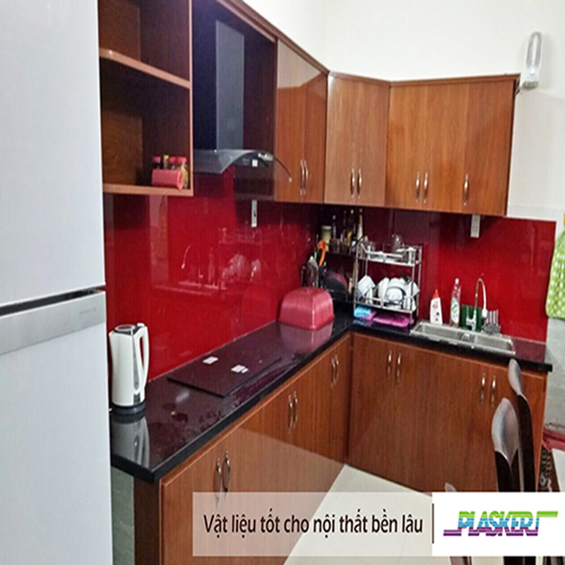 Nội thất tủ bếp pvc gia đình phủ vân gỗ PW 61 G sang trọng Tủ bếp PVC