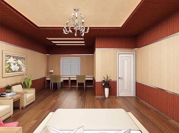 kết hợp tấm nhựa PVC với lam trần treo