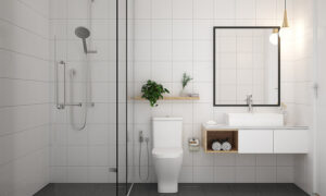 tấm nhựa pvc phòng tắm trong phong cách tối giản