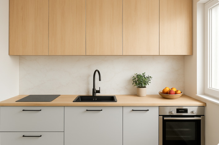 ứng dụng nội thất của tấm PVC làm tủ bếp